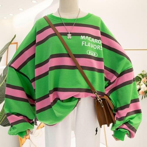 Chic Designer Striped Sweatshirt Women Letter Printed Oversized Tops Streetwear Vintage Clothes Plus Size Harajuku Fashion Mujer