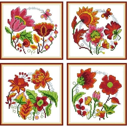 Circular Flower 11CT Printed Fabric 14CT Canvas DMC Counted Chinese Cross Stitch Kits Embroidery Needlework Home Decoration
