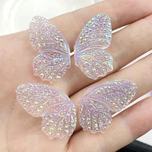 16pcs 19mm*34mm DIY Bling Butterfly Crystal AB Resin Rhinestone Flatback Cabochon Stone DIY Wedding Decoration Crafts -HW182