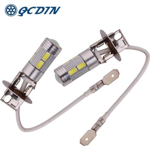 QCDIN 2Pcs 4W H1 Headlight COB Bulbs LED H3 Car Auto Headlamp Fog Lamp White 7000K-8000K Automobile Headlights