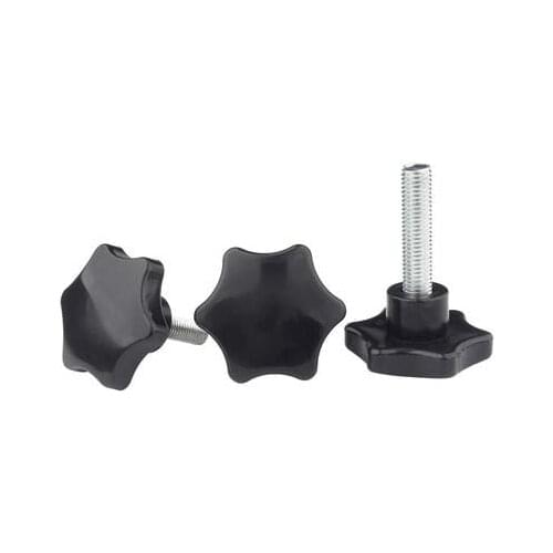 2pcs M12 six star plastic head adjustment hand screws handle plum shaped star screw black color 40mm-100mm length