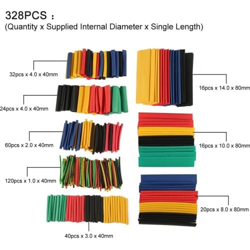 328Pcs/pack Heat Shrink Tubing Polyolefin Assorted Insulation Shrinkable Tube Set Sleeving Wrap Wire Car Electrical Cable