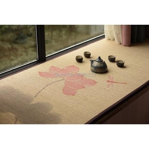 50x150cm Pastoral lotus carpets for living room Bamboo Carpets Tatami Japanese Bamboo Carpet Window Sill Mat Floor Mats