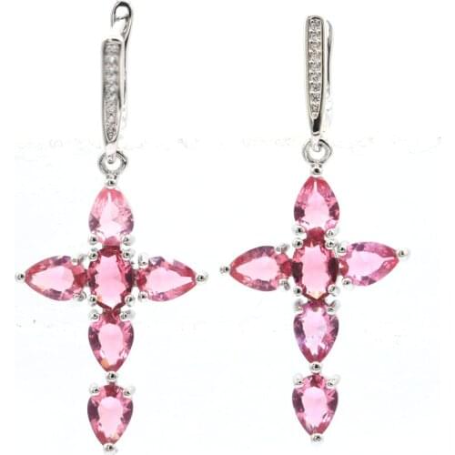 55x27mm Long Big Special Blooming Hill Quartz Goddess Rhodolite Garnet Womans Silver Earrings