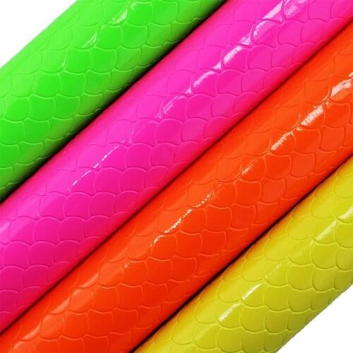 A4 Sheet 30x21cm Neon Mermaid Scales Pink Orange Green Yellow Faux Leather Fabric Synthetic for bows DIY H0444