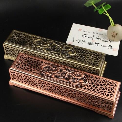 Antique Copper Alloy Incense Stick Holder Lotus Tradition Chinese Style Big Incense Burner Buddhist Utensils Lying Incense Box