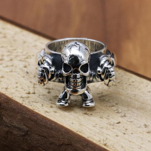 Designer craftsmanship punk style domineering hipster opening adjustable ring original retro distressed skull mens jewelry