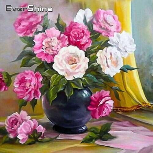EverShine Diamond Painting Flowers Cross Stitch Kits Diamond Mosaic Peony Rhinestones Art Bead Embroidery Decoration For Home