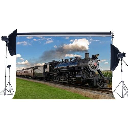 Locomotive Vintage Photography Backdrop Old Steam Train Railroad Tracks Travel Backdrops Background