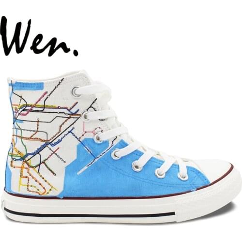 Wen Canvas Sneakers Design Custom New York City Map Subway Route High Top Hand Painted Skateboarding Shoes Gifts for Women Men