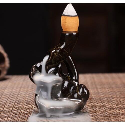 Waterfall Incense Burner Backflow Ceramic Incense Holder Incense Fountain Backflow Incense Cones for Home Desk Decor Office