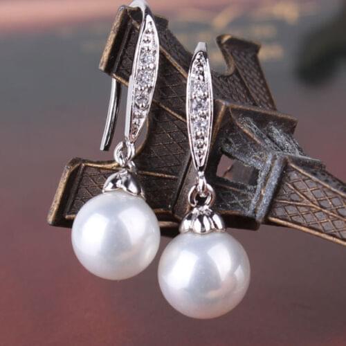 Classic Silver Color Earrings for Women With 10mm Round Shape Pearl Earrings Silver Color Jewelry Wedding Party Gift Wholesale
