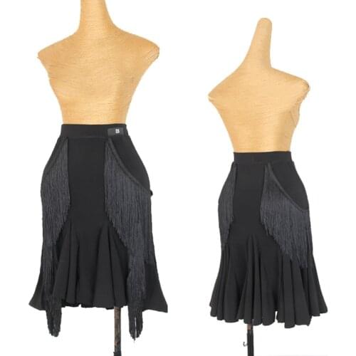 Latin Dance Costume Women Black Fringed Skirt Latina Practice Clothes Ladies Samba Rumba Salsa Dance Skirt Tango Wear DNV14477