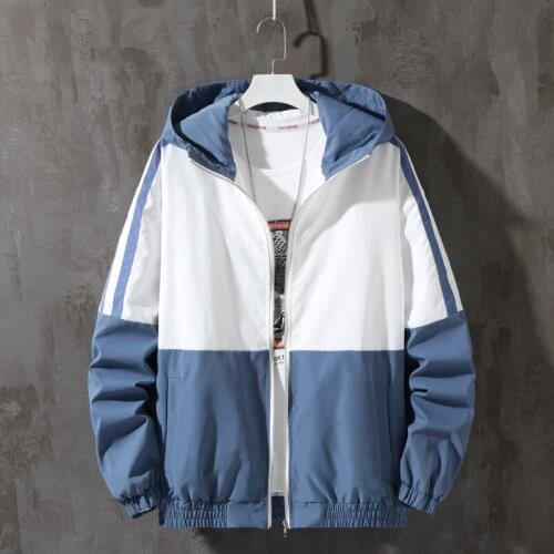 Mens Casual Jacket Coat Contrast Color Blocking Hooded Windbreakers Outerwear Tour Running Jogging Training Tops Wear Loose
