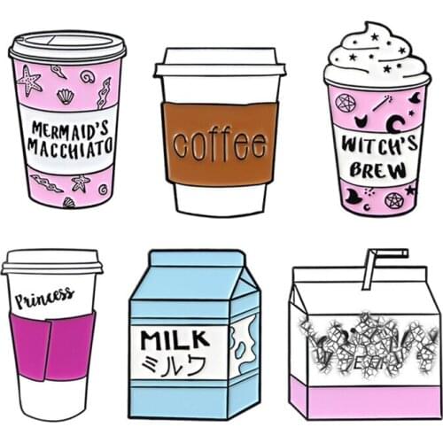 Cartoon Coffee Milk Enamel Pin Witchs Brew Princess badge brooches Lapel pin Jeans shirt Backpack Jewelry Gift Coffee Lovers