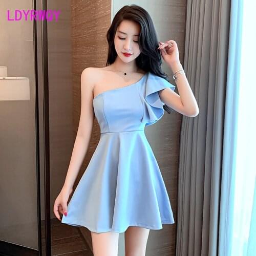 LDYRWQY 2021 summer new fashion womens temperament tight-fitting low-cut shoulder sexy dress Office Lady