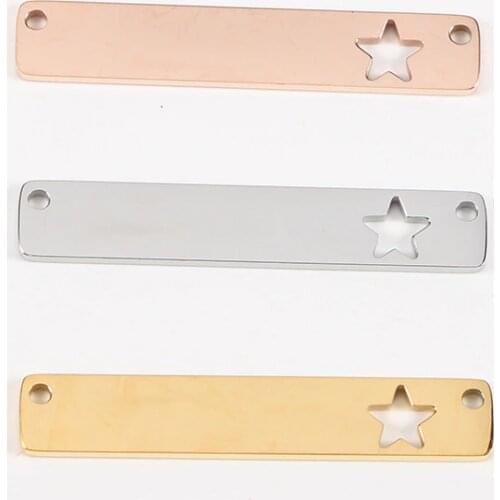 20pcs/Lot Mirror Polish Stainless Steel Blank Bar Charm Wtih Cut Out Star Connector Two Holes For DIY Making Necklace Bracelet
