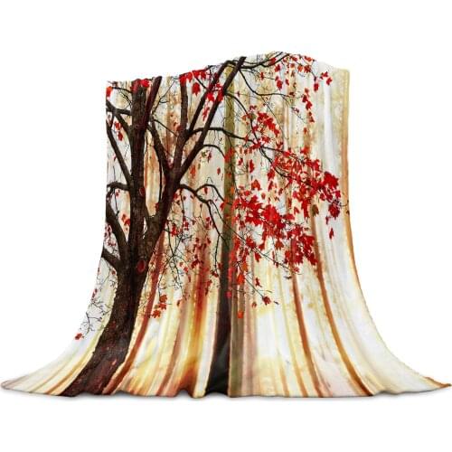 Living Room Sofa Blanket Autumn Tree Red Leaves Children Soft Throw Blanket Travel Airplane Hotel Portable Warm Thin Blanket