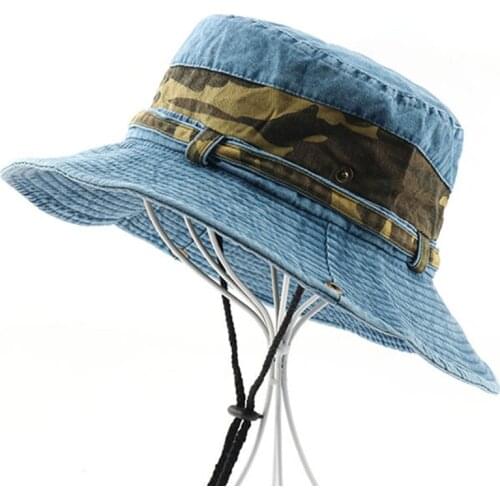 Mens Cap Washed Cotton Bucket Hat For Men New Summer Panama Beach Hats Casual Fishing Cap Wind Rope Fixed Adjustment Sunhat