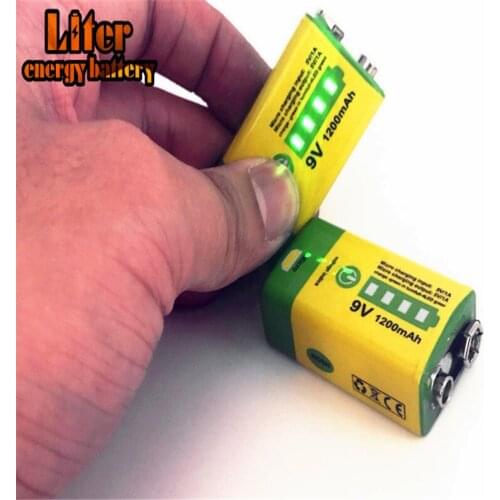 6F22 Micro USB 9V 1200mAh rechargeable lithium ion battery for smoke alarm wireless microphone Guitar EQ Intercom Multimeter