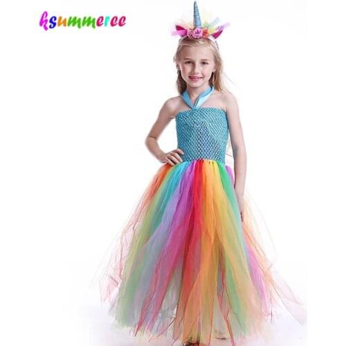 Kids Rainbow Unicorn Tutu Dress Baby Girls Halloween Cute Pony Costume Children Cosplay Christmas Carnival Clothing Photo Dress