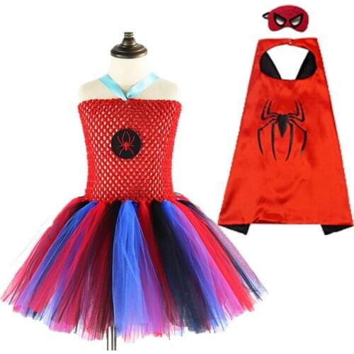 3 Pcs Red Girls Spider Tutu Dress Halloween Costume Super hero Girl Dresses Superhero Party Dresses Christmas Vestidoes XX014