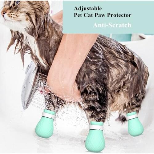 Pet Cat Paw Protector for Bath Adjustable Soft Silicone Anti-Scratch Shoes Cat Grooming supplies Checking Cat Paw Cover 4Pcs/set