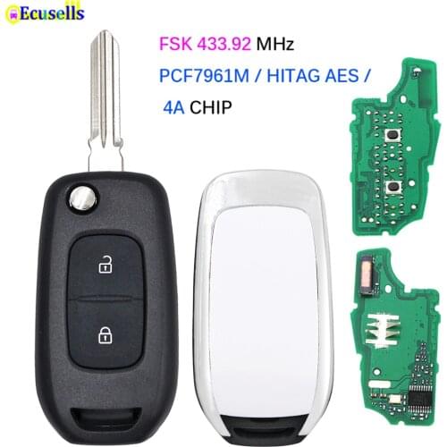 Remote Key 2 Button Fob FSK 433MHz PCF7961M 4A Chip Flip for Renault Dacia Logan 2 Logan II 2018 2019 2020