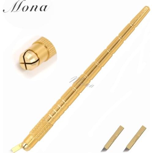 Golden Tebori manual eyebrow tattoo pen permanent makeup eyebrow pen microblading pen with 2pcs needle blade eyebrow tattoo pen