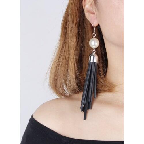 Tassel Long Statement Earrings Goth Plastic Simulated Pearl Hanging Earrings Party Wedding Female Designer Jewelry Gift Dropship