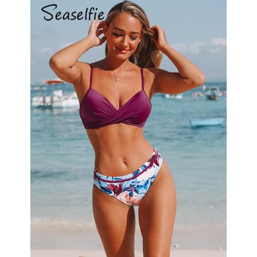 SEASELFIE Push Up Floral Wrap Bikini Sets Women Sexy Thong Two Pieces Swimsuits 2021 Girl Beach Bathing Suits Swimwear