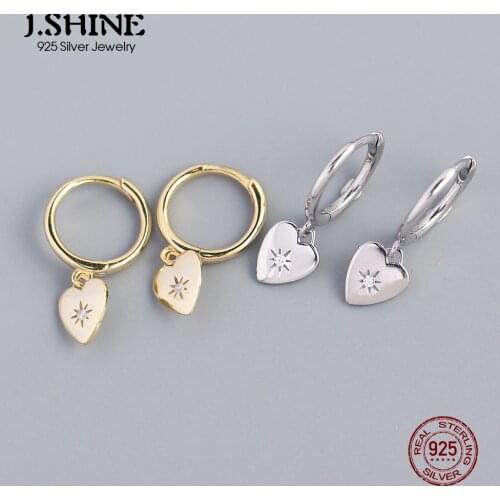 JShine Korean Style Woman 925 Sterling Silver Love Heart Drop Eearrings Zircon Star on Heart Ear Buckle Hanging Dangle Earrings