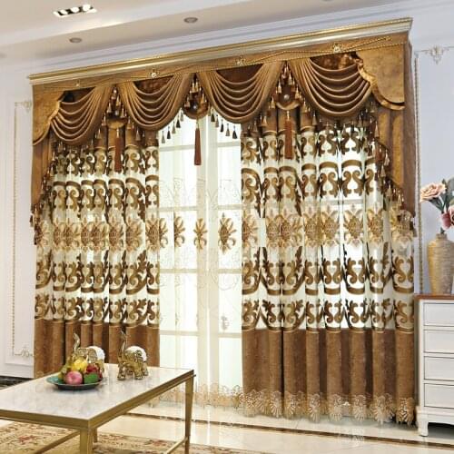 Blue/brown Chenille Jacquard European luxury classic embroidery curtain of living room bedroom study villa decorative Exquisite