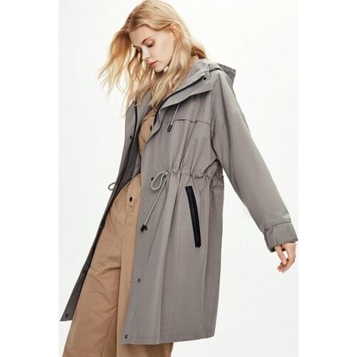 Trench Coat Women Windcoat Classical Design Dustcoat Hoodie Solid Turn-down Collar Sashes Elegant Style New Fashion