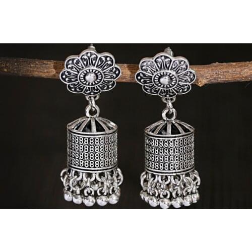 Vintage Bells Dangle Earring For Women Pendientes Bohemian Tribal Rhinestone Long Earrings Fashion Jewelry Carved Flower