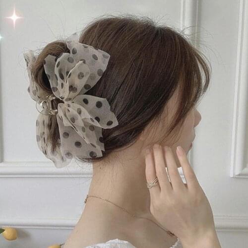New Elegant Bow Mesh Hair Claws Crab Women Dots Color Yarn Ribbon Ponytail Holder Fairy Girls Sweet Hair Clips Accessories