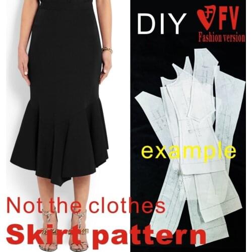 Making womens dovetail high waist bag skirt pattern 1:1 garment cutting structure drawing BBQ-28
