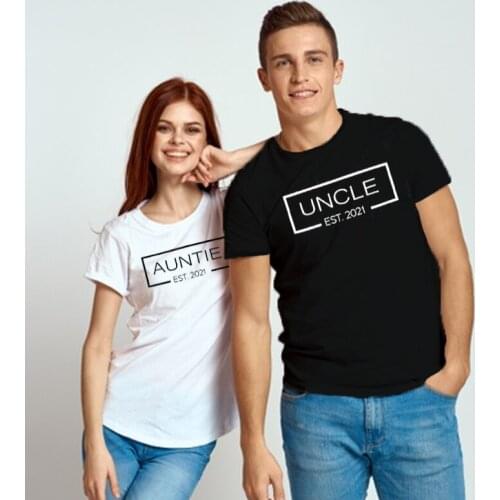 Auntie Uncle Est 2021 Shirt New Mom Aesthetic Clothes Personalized Family Tee New Uncle Streetwear Women Black Top Summer
