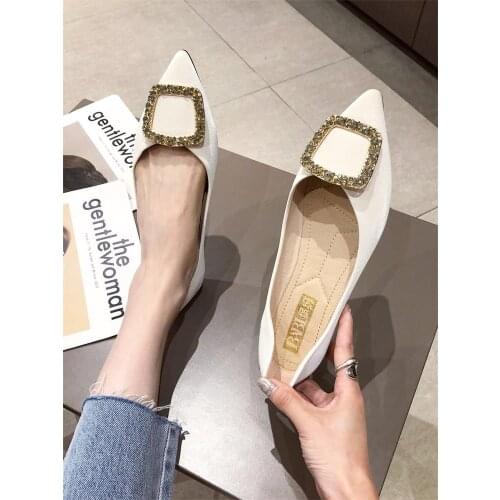 Pointed-toe single shoes womens new autumn 2020 flat-bottomed wild womens soft bottom shoes peas scoop shoes