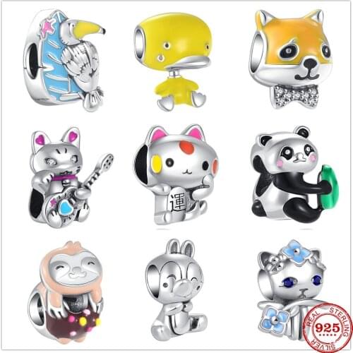 Hot sale100% 925 Sterling Silver Panda Cat Duck Parrot Charm Fit Original Pandora Bracelet Making DIY Fashion Jewelry For Women