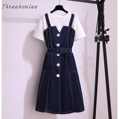 High Quality Denim Sling Dress Womens Summer 2021 New Sling French Sweet Small A-shaped Two-piece Set Skirt