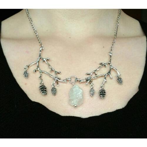 Goth Witch Crystal Branches Necklace Pine Cone Pendant Forest Jewelry Gothic Twig Jewellery Wedding Magic Wicca Pagan Gift
