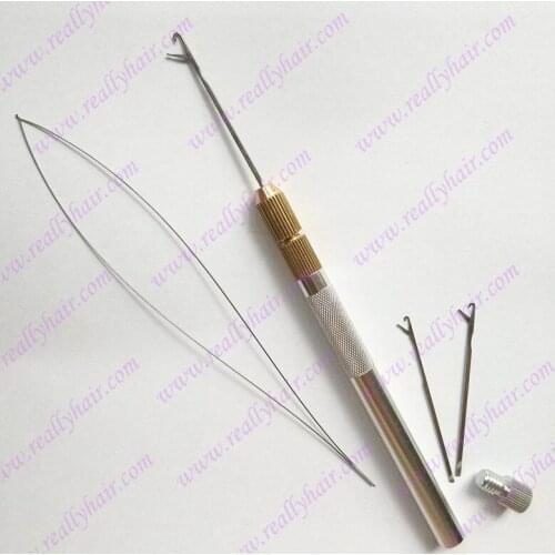 1pcs Aluminium Silvery Handle Pulling Needle for Micro Rings Links Loop Hair Extension Tools 3 needles + 1 steel wire
