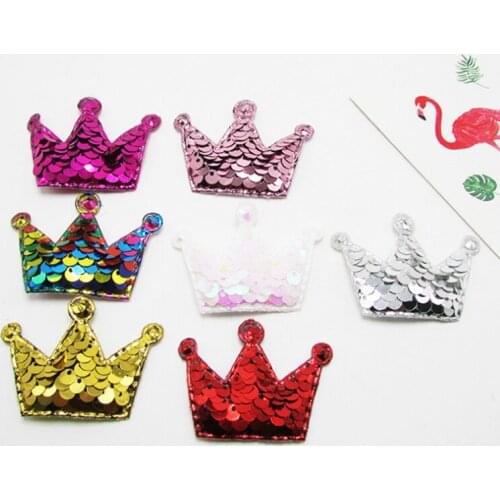 50 pcs/lot 3.8*5.5CM sewing patch Shiny/Glittered sequin Crown Padded Appliques Mix Five Colors for Bows