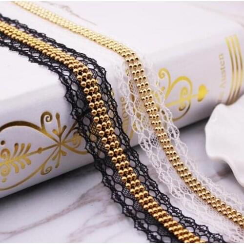 50Yards Beaded Chain Gold Fringe Trimming Lace Ribbon Scrapbooking Applique Embellishment Sewing Renda For Wedding Dress