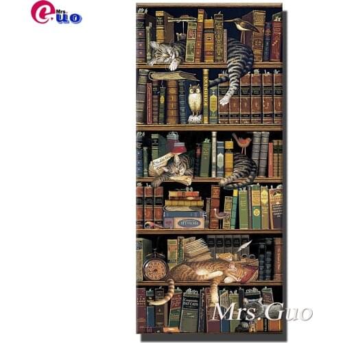 5D Diamond Painting Full Round Bookcase Cat Picture Of Rhinestones Embroidery Sale Diamond Mosaic Cross Stitch Home Decor
