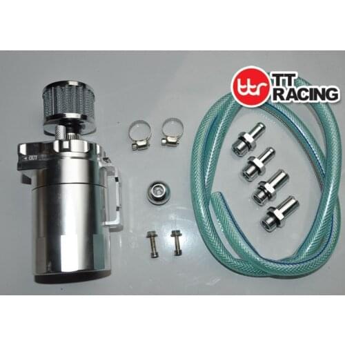 OT6_C_SI - TT Racing Baffled 15mm 19mm Aluminum Oil Catch Tank/Can Reservoir Breather Chrome