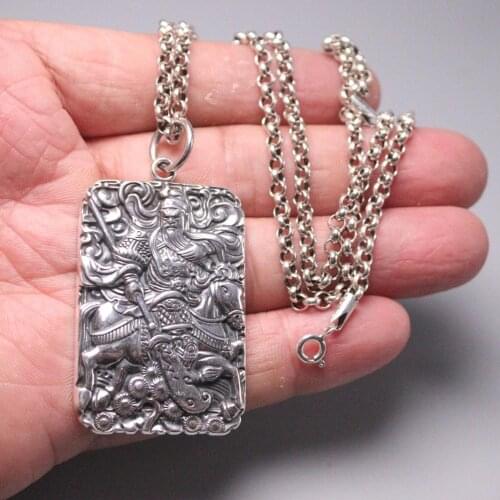 Pure 925 Sterling Silver Pendant 54x30mm Romance of the Three Kingdoms Close Feather Relief Pattern Charm