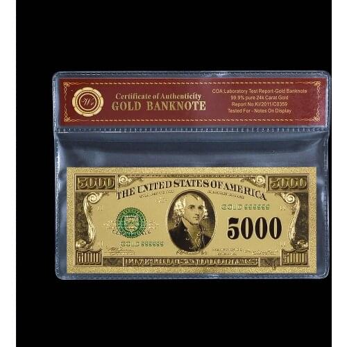 Normal Gold Banknote Color $5000 With Frame Fake Money For Collection And Decoration