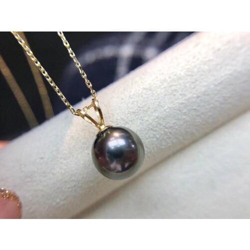 D915 Pearl Pendant Fine Jewelry Solid 18K Gold Round 8-9mm Nature Sea Water Tahiti Pearls Pendants Necklaces for Women Presents